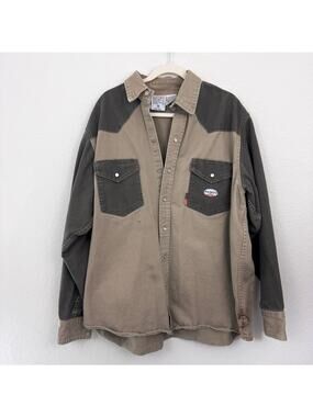 Rasco FR Men Chore Canvas Work Shirt Jacket Size 3XL Flame Resistant Khaki Green